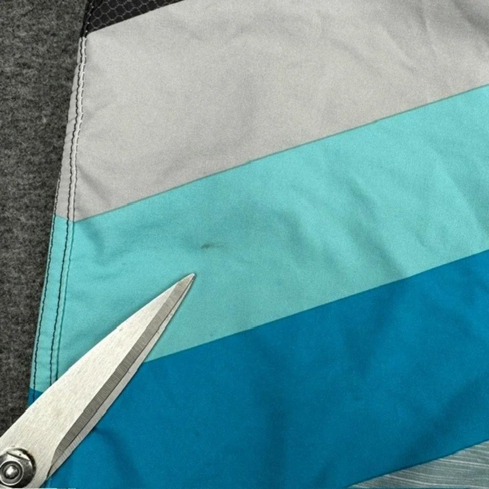 Rip Curl Mirage Board Shorts Mens 34 Blue Grey Striped Surf Trunks Zipper Pocket